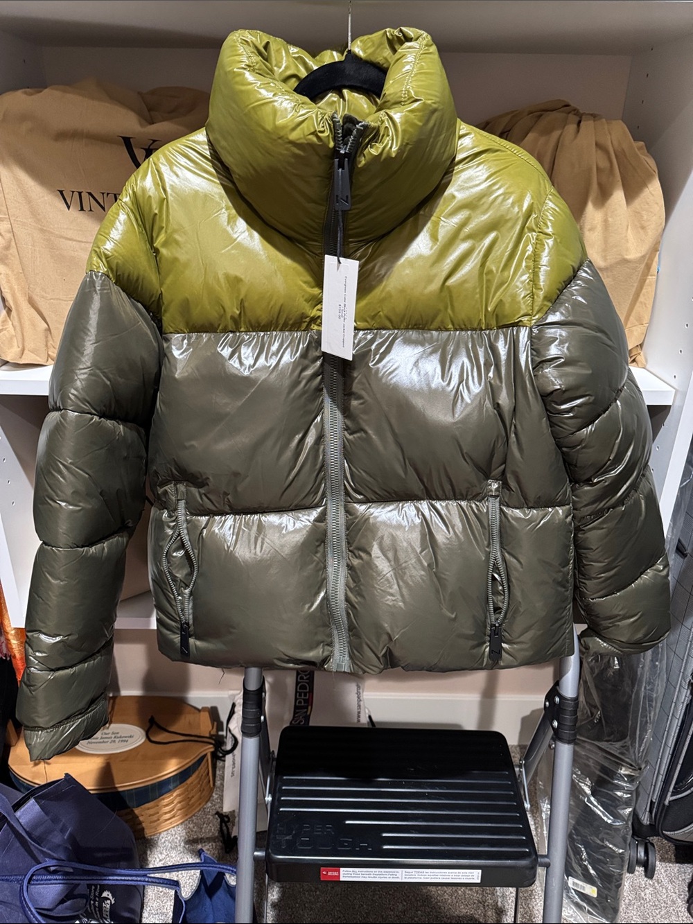 Noize Two-Tone Olive Green Puffy Coat